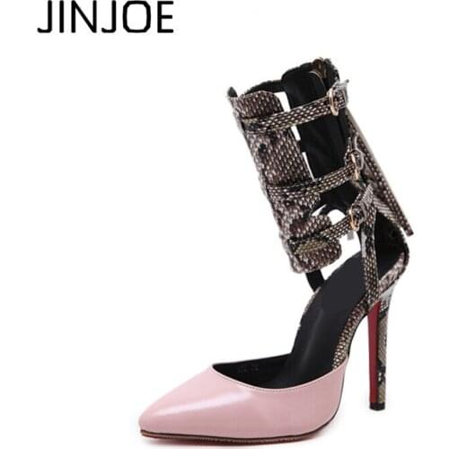 The tip of the toe With a fine serpentine Womens Shoes Sandals Hollow Metal decoration Buckle Rome style High heels big size 41