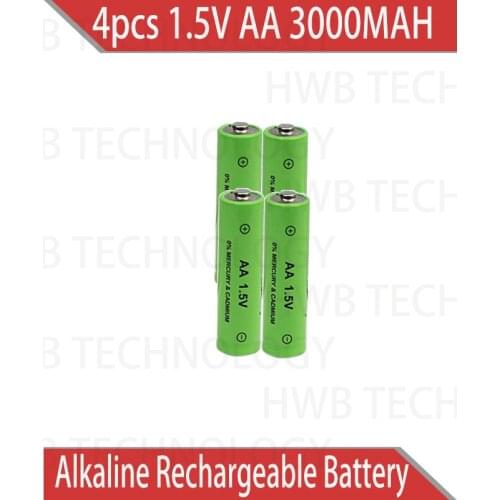 4pcs/Lot AA 3000MAH ZnMn 1.5V AA rechargeable alkaline battery cell, Zn-Mn batteries replace for 1.2V ni-mh battery