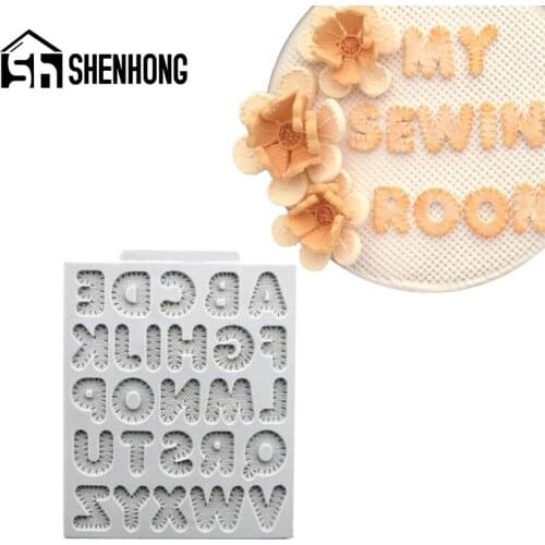 SHENHONG Stitched Letter Silicone Fondant Cake Mold Biscuits Chocolate Alphabet Pattern Gum Paste Sugar Craft Decorating Mould
