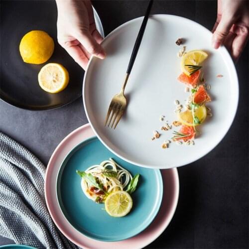 Nordic Ceramic Dinner Plates Creative Simple Steak Plate Kitchen Tableware Round Solid Color Breakfast Dessert Salad Dishes