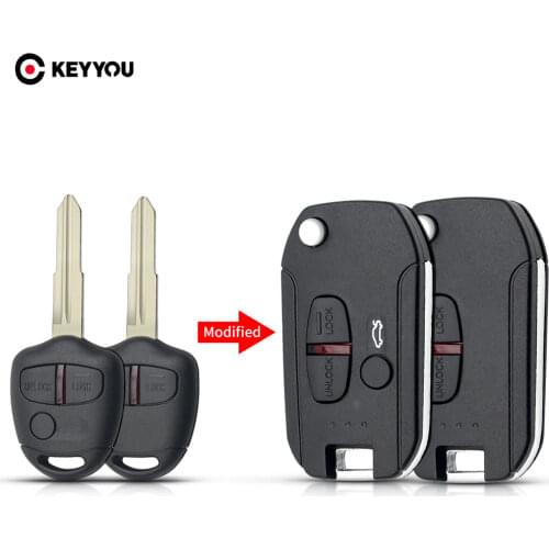 KEYYOU 2 Buttons Car Remote Key Shell Case For Mitsubishi Outlander Pajero Lancer Evolution Grandis Folding Flip Blank Key Case