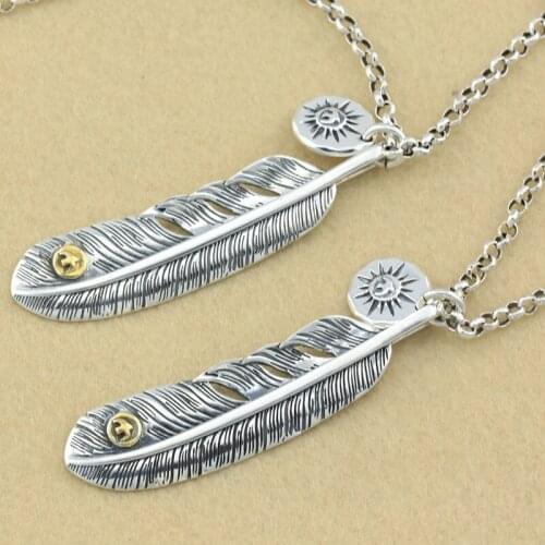 Takahashi Goro S925 Sterling Silver Feather Retro Thai Silver Feather Fashion Men And Women Pendant
