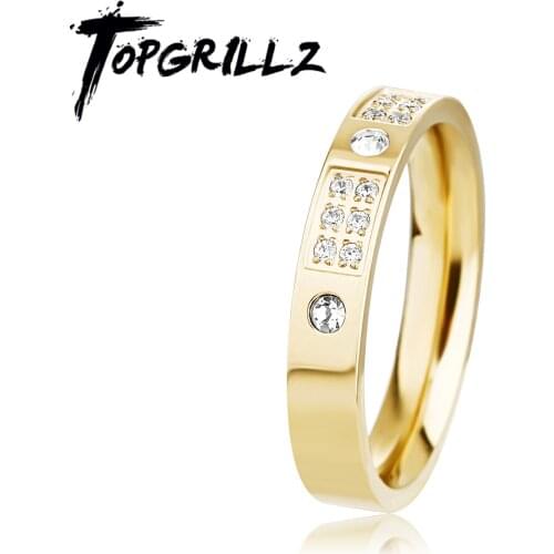 TOPGRILLZ Newest Iced AAA Cubic Zircon Ring Stainless Steel Waterproof Charm Womens Ring For Wedding and Gift