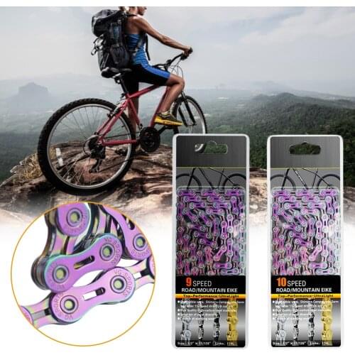 9/10 Speed Dazzling Color Bicycle Chain Semi-Hollow Bicycle Chain Ultralight MTB Chain 116L Fit for Shimano/Campagnolo/Sarm