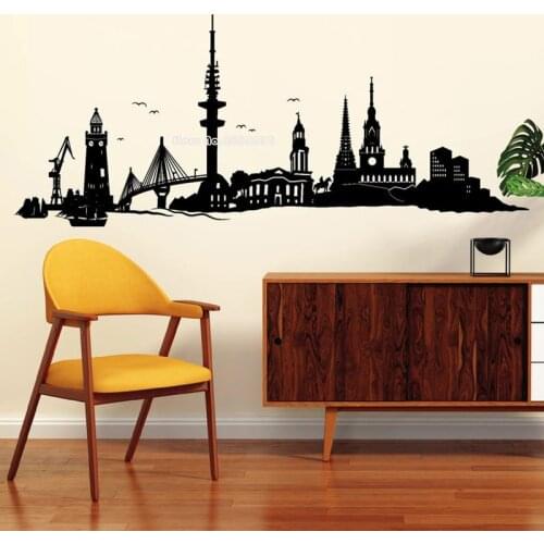 Large Size City Silhouette Vinyl Decal Wall Sticker Tattoo Skyline Mural Wallpaper For Living room Wall Home Decor Poster LL882