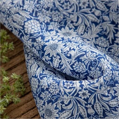 High quality new natural ramie fabric Blue and white digital printing sewing Skirt lining dress shirt bag material
