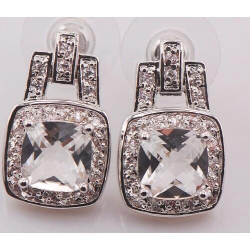 White Crystal Zircon Woman 925 Sterling Silver Crystal Earrings TE465