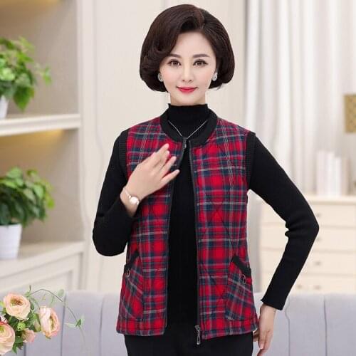 Large size Middle age clothing New Autumn Winter lattice Vest coat Warm thickening Cotton clothing Vest Outerwear Leisure Tops