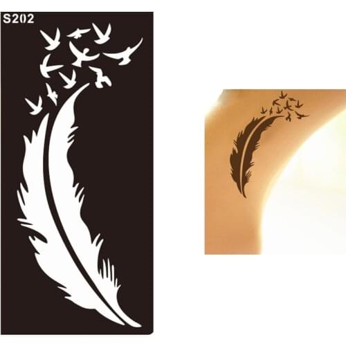 1 Sheet Lady Style Feather Bird Waterproof Tatoo Henna Stencil Temporary Sexy Women Body Leg Hand Art Tattoo Sticker Design S202