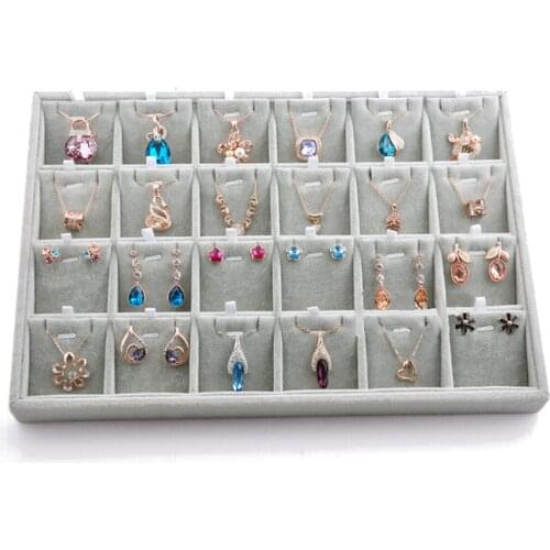 15 slots jewelry tray velvet necklace chain pendant storage case showcase jewelry rack organizer stand holder fashion
