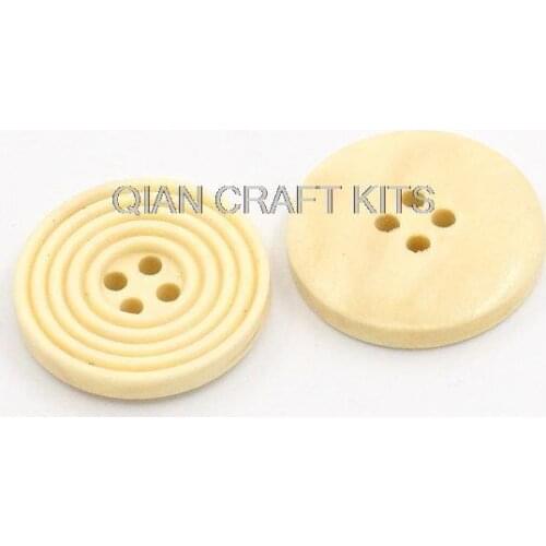 200pcs Round Ridged Design Wood Button Four Hole Cream Colour 25mm (1")