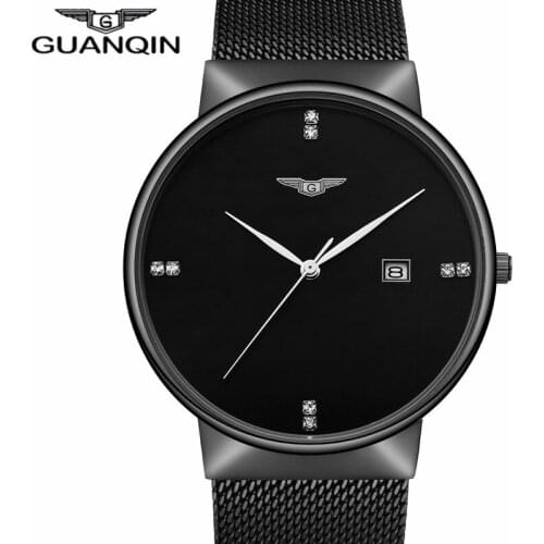 2021 GUANQIN Mens Watches Simple Quartz Watch Top Brand Mens Watch Date Waterproof Stainless Steel Watches Men Wristwatch