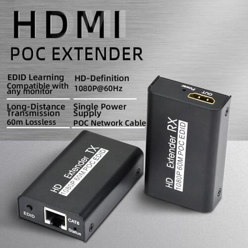 AYE02 POC HD Extender 60 Meters Over Network Cable 1080P 50/60Hz 2 Port Splitter Video Extractor Spdif Converter Video Adapter