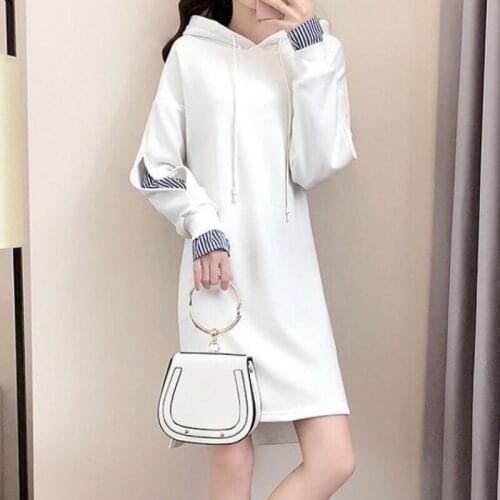 White sweatshirt dress fake two pieces of 2021 new spring women spring and autumn Korean version loose mid-length hooded dress
