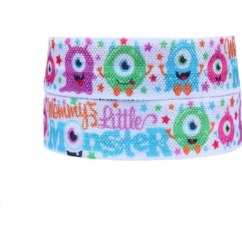 Free shipping cartoon character kids foe, 50 yards per lot litter monster printed fold over elastic for kids headbands
