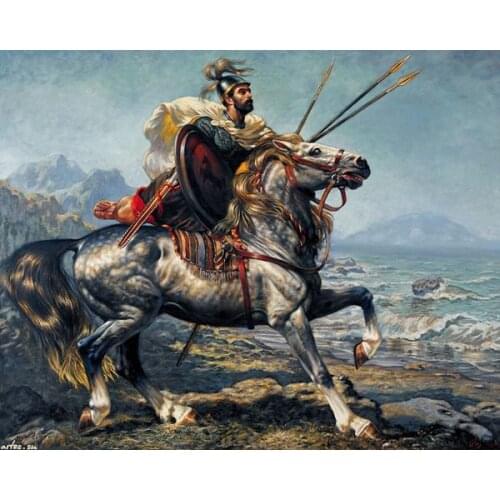 Free shipping general ares painting on canvas classical Horseback archery canvas prints oil painting Swan landscape oil painting