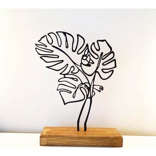 Dekoratif Metal Yaprak Ev Aksesuarı - Ahşap ve Metal Ofis Hediyelik Eşya (Siyah)