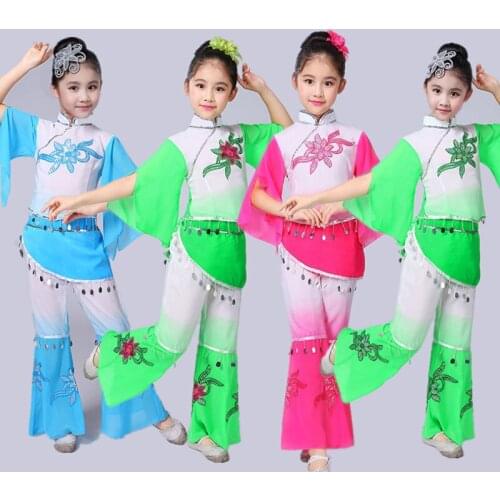 Chinese style Hanfu hmong childrens classical dance costumes girls fan dance costumes childrens Yangko dance clothes