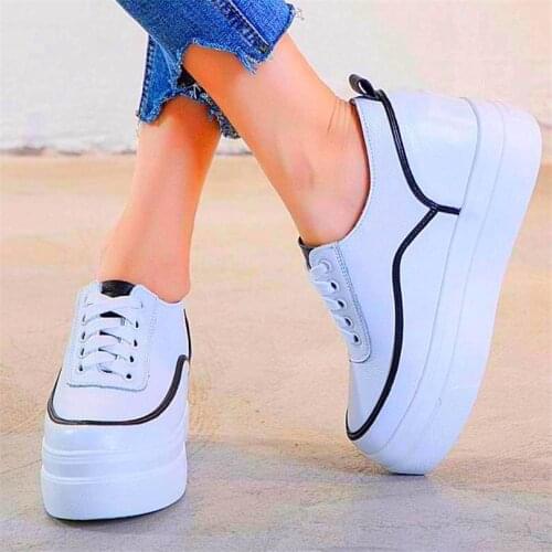 EUR 34-EUR 42 Fashion Sneakers Oxfords Women Cow Leather Ankle Boots Increasing Height Platform Creepers Round Toe