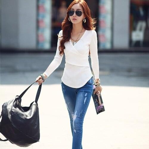 Deep V Neck T Shirt Women Long Sleeve 2018 autumn Tops Woman Tshirts Cotton Womens Tee Shirt Femme Plus Size Camisetas Mujer