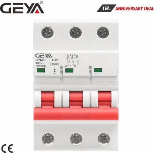 GEYA GYM8 3P Din Rail MCB 6A 10A 16A 20A 25A 32A 40A 50A 63A 220V Mini Circuit Breaker C Curve with CE CB SEMKO Certificate