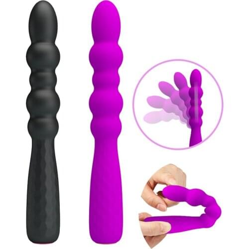 Bendable Vibrating Anal Beads Vibrator Rechargeable Waterproof 12 Vibration Modes G-spot Vibrators Sex Toy for Women Couples Men