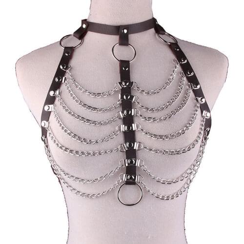 Gaby new design Leather necklace sexy corset chest body chain star street pat choker chain belly chain body jewelry