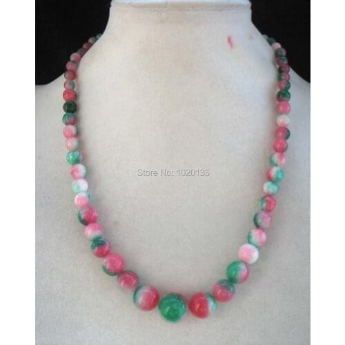 One strand pink green stone beads necklace round 6-14mm wholesale beads 18inch gift discount