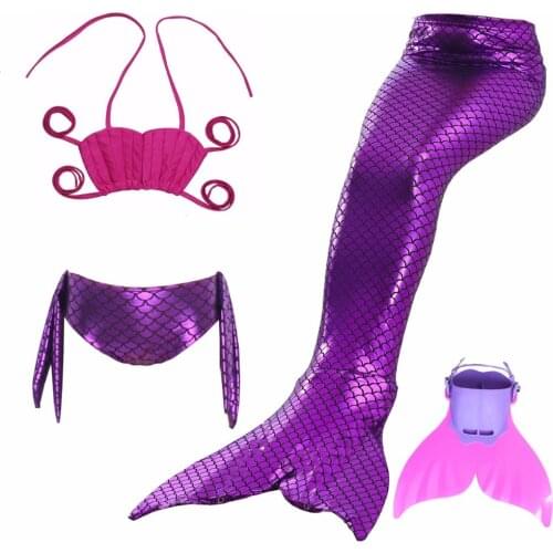 4pcs/children Mermaid Tails For Swimming Cosplay Little Mermaid Tail Costume Swimsuit Swimmable Girls Bikini Set Bathing