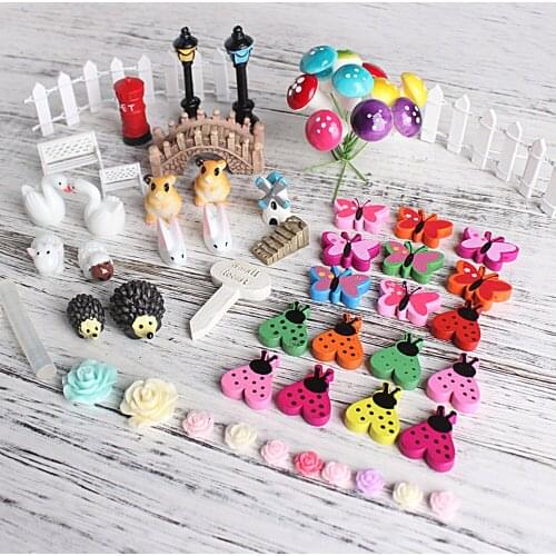 58pcs Miniature Fairy Garden Ornament Mini Mushroom Tree House Steps Bridge Figurines DIY Craft Flower Pot Aquarium Dollhouse