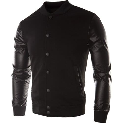 MRMT 2021 Brand Mens Jacket Sweatshirts Fashion Leather Stand Collar Cardigan Jacket for Male Splicing Solid Color Sweatshirt