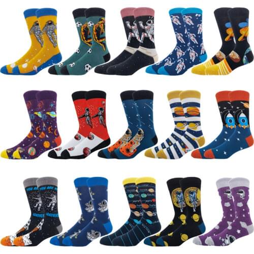 Creative Funny Socks Fashion Hip Hop Skateboard Unisex Socks Astronaut Space Streetwear men socks combed Cotton