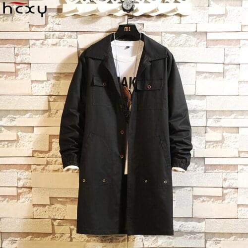 HCXY Korean style Men Coats Long Mens Trench Coat Men Fashion Clothes for Men Windbreakers Windcheater Rib sleeve Full Cotton