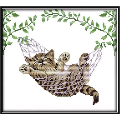Lovely Cat DIY Embroidery 11CT 14CT Cross Stitch Kits Needlework Craft Set Printed Printed On Canvas for Home Decor DA061