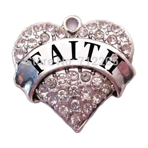 10pcs a lot rhodium plated fashion FAITH Crystal Heart Family Pendant(P100196)