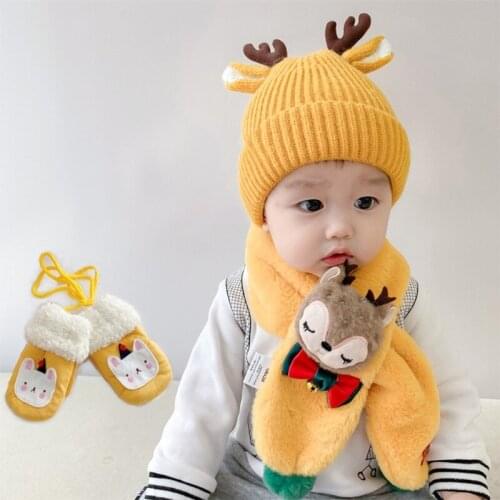 Three-piece Hats Scarf Gloves Set Children Hat Winter Warm Knitted Hat Autumn Winter Gilr And Boy Cap Fashion Sets