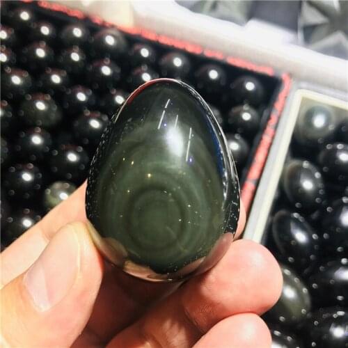 40 mm rainbow!!Natural cat eye obsidian crystal egg, quartz crystal rare