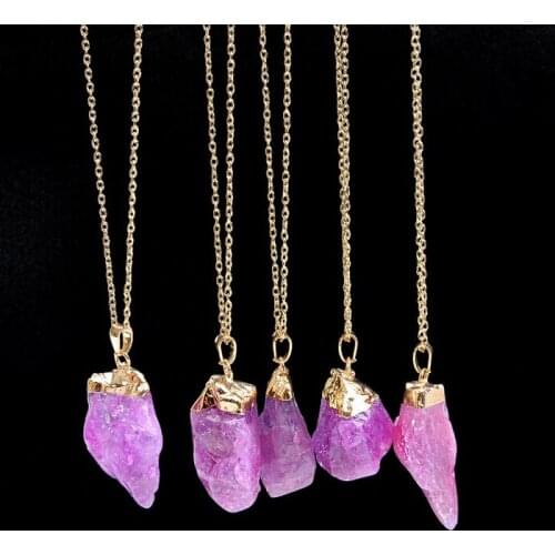 Irregular Rectangle Natural Stone Pink Purple Quartz Gem Stone Pendant Necklace Crystal Pendant Necklace For Women