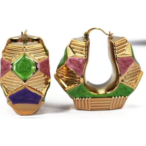 New Multicolor Fashion Hoop Earrings Large Big Size Copper Jewelry Enamel Wedding Events Earrings for Women EA045