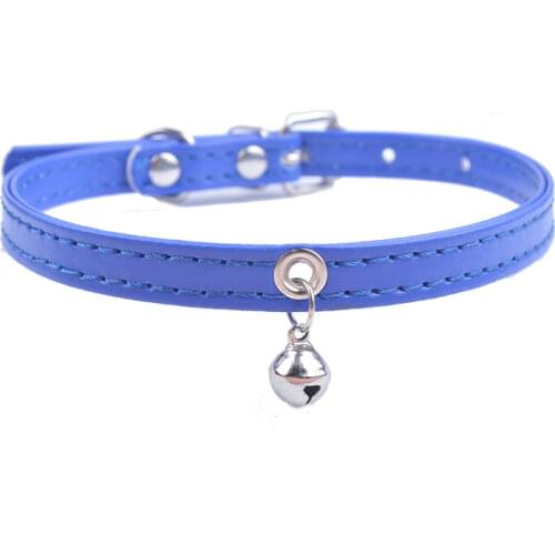 Pu Leather Dog Collar With Bell Puppy Pet Collars For Small Dogs Adjustable 8-11'' Collars Size XXS XS S Blue Pink White Black