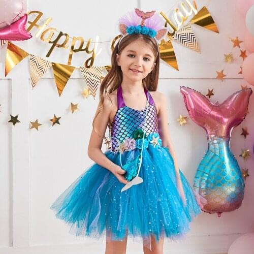 V-Neck Girls TUTU Dress For Birthday Party Mermaid Purim Halloween Costume Dresses Toddler Cosplay Outfits Princess Robe Vestido