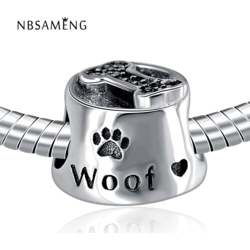 Authentic 925 Sterling Silver Bead Charm Vintage Bowl & Bone With Crystal Beads Fits Bracelet Bangle DIY Jewelry