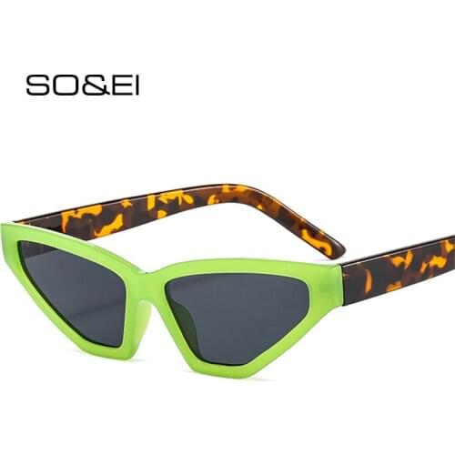 SO&EI Ins Popular Fashion Cat Eye Women Sunglasses Retro Triangle Colorful Eyewear Shades UV400 Men Green Purple Sun Glasses