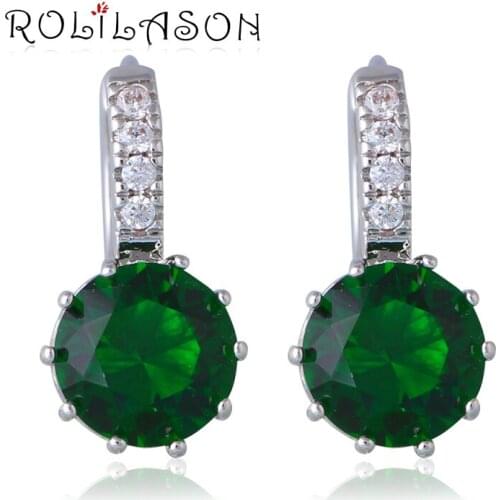 Appealing Green Crystal Fashion Jewelry Silver Cubic Zircon Clip Earrings for Women JEs1024