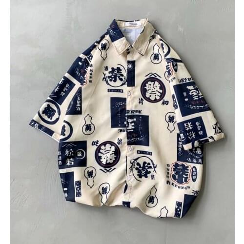 Japan Floral Shirt Mens summer thin youth ruffian short sleeve Shirt 5 / 6 sleeve personality loose middle sleeve coat social