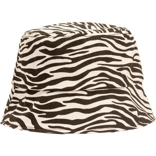Retro zebra-print fisherman Hat, summer sun block, stylish Japanese bucket sunshade basin hat