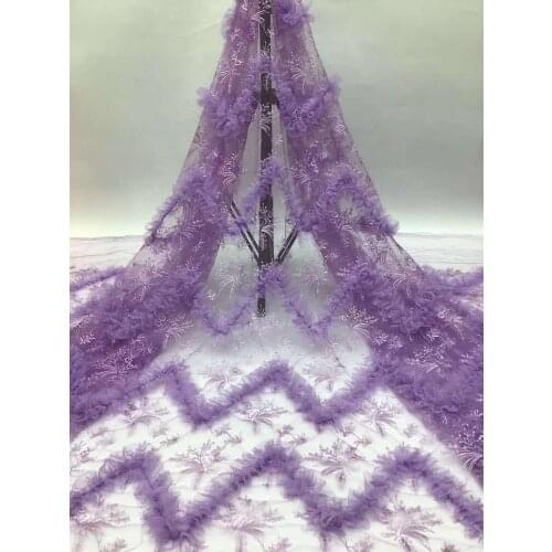 Lilac Soft 3D Flower Tulle Fabric With Embroidery Lace Elegant Beautiful Flower African Nigerian French Latest Designs Wedding