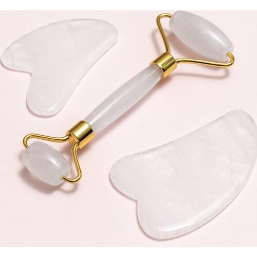 Skin Care Products Massager For Face Gouache Scraper Natural White Crystal Gua Sha Massage Tool Jade Roller Patches Anti-Wrinkle