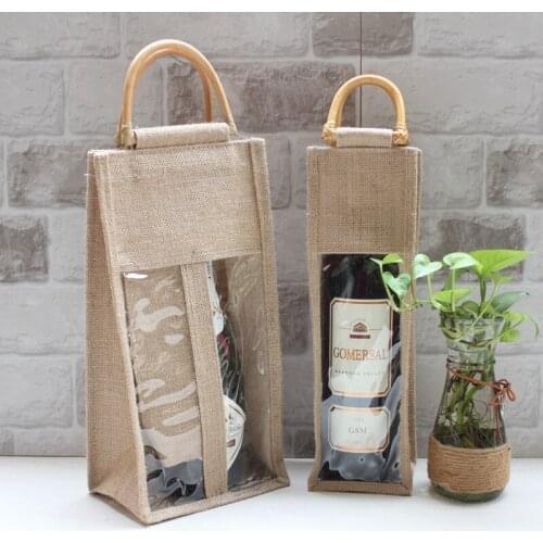 Gunny cloth wine bottle cover dust proof wine sack bag rattan handle bag eco-friendly shopping