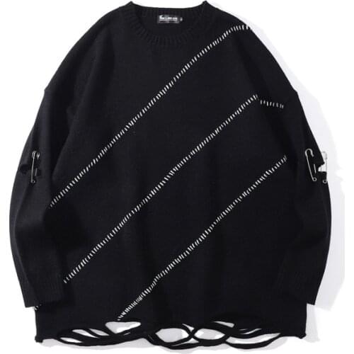 High Street Hip Hop Mens Ripped Sweater Men Streetwear Fashion Loose Pullover Men Winner Outwear Clothes Sweater Coat Sweaters